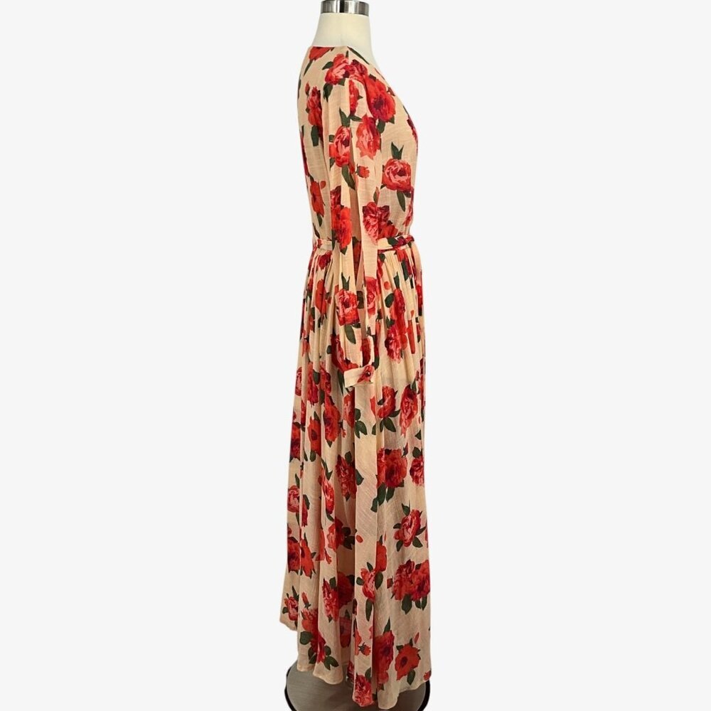 Joyfolie Mia Joy Aniya Dress Red Greta Floral Wrap Maxi Long Sleeve Size S - Picture 9 of 14